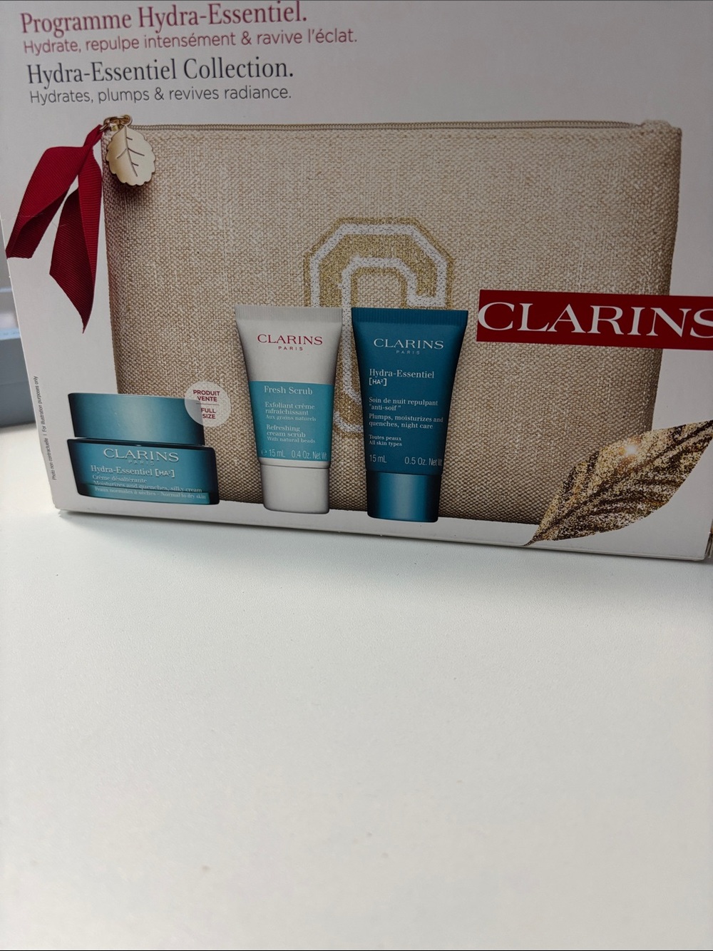 Clarins Hydra-Essentiel Travel Trio with makeup bag